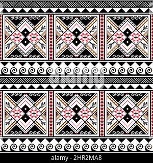 Ukrainian traditional vector seamless pattern with waves and geometric shapes and stars, folk art style Easter eggs repetitive design Hutsul Pisanky Stock Vector