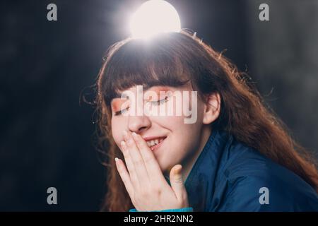 Young sporty woman 80 and 90's style. 90s fashion positive girl Stock Photo