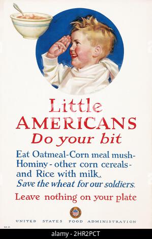 Vintage World War I Propaganda Poster (U.S. Food Administration, 1917). World War I Poster. 'Little Americans Do Your Bit'. Stock Photo