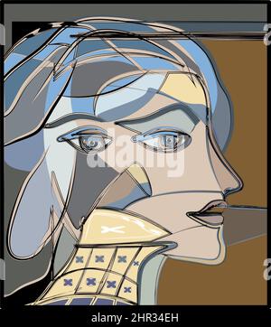 abstract drawing, woman head in cubist art style Stock Vector