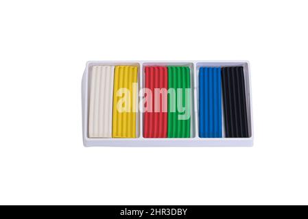Multicolored plasticine isolated on a white background. School development Stock Photo
