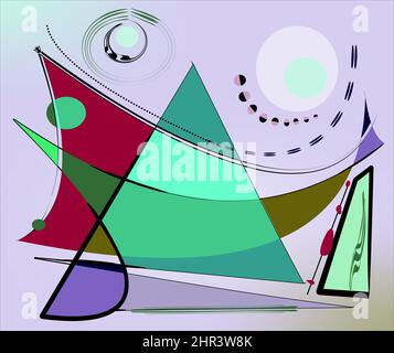 Abstract  light lilac color  background ,fancy  geometric and curved  shapes , expressionism art style Stock Vector