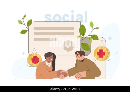 ESG, corporate environmental responsibility concept. Social governance, responsible attitude to nature flat illustration. Business people with sustainability report investing in natural resource. Stock Vector