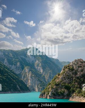 The famous Piva Canyon with its fantastic reservoir. National park Montenegro and Bosnia and Herzegovina, Balkans, Europe. Beauty world. Stock Photo