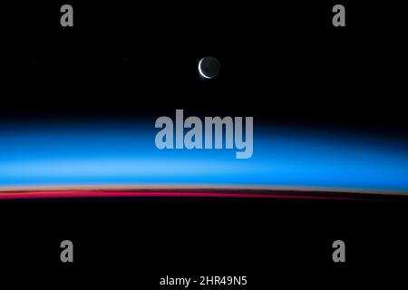 Planet earth horizon and moon in the black background, blue world photo, Lunar Views and Beyond, sattelite photo, outer space image, HD wallpaper Stock Photo