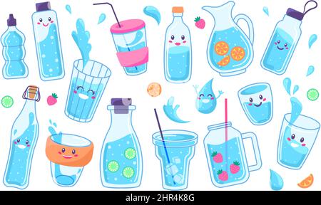 Plastic reusable water bottles set colorful drink Vector Image