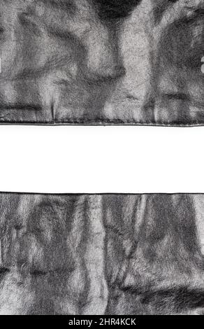 Two pieces of black leather with a space for text isolated on white background. Stock Photo