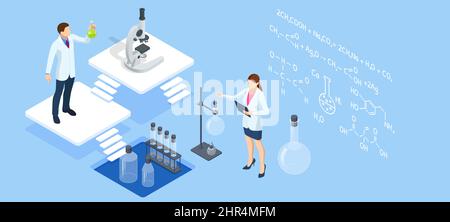 Isometric Chemical Laboratory concept. Molecular Biology Technics Laboratory. In a laboratory scientific or technological research, experiments, and Stock Vector