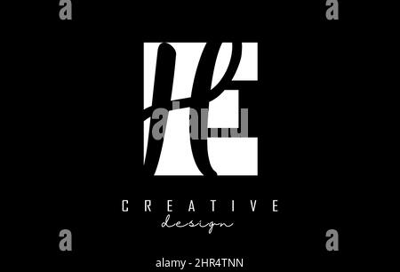 Black and white EH Letters logo with negative space. Letters E and H with geometric and handwritten typography. Creative Vector Illustration with lett Stock Vector
