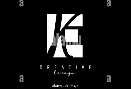 Black and white EK Letters logo with negative space. Letters E and K with geometric and handwritten typography. Creative Vector Illustration with lett Stock Vector