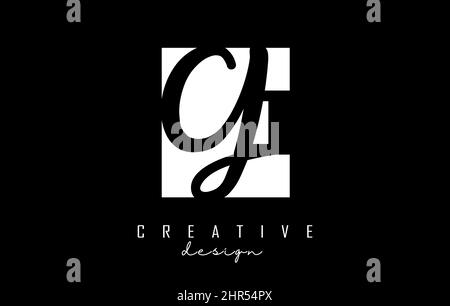 Black and white EG Letters logo with negative space. Letters E and G with geometric and handwritten typography. Creative Vector Illustration with lett Stock Vector