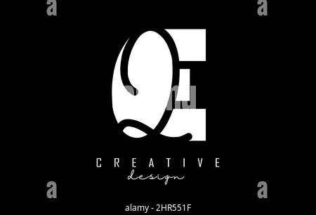 Black and white EQ Letters logo with negative space. Letters E and Q with geometric and handwritten typography. Creative Vector Illustration with lett Stock Vector