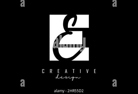 Black and white EE Letters logo with negative space. Letters E and E with geometric and handwritten typography. Creative Vector Illustration with lett Stock Vector