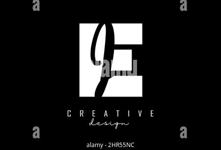 Black and white EI Letters logo with negative space. Letters E and I with geometric and handwritten typography. Creative Vector Illustration with lett Stock Vector