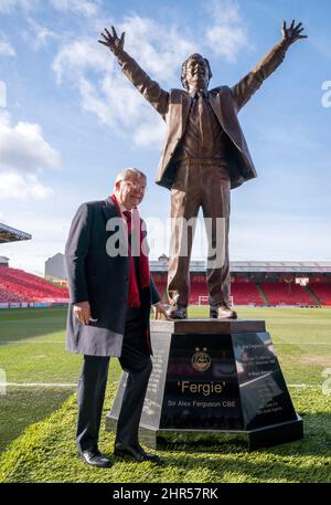 Sir Alex Ferguson during the unveiling of his statue, designed by