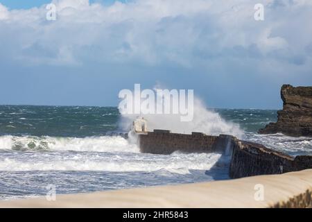 Rough seas in Portreath, Cornwall,uk Stock Photo