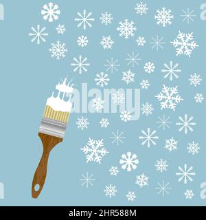 Winter concept with brush painting snowflakes Stock Vector