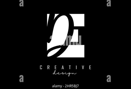 Black and white ED Letters logo with negative space. Letters E and D with geometric and handwritten typography. Creative Vector Illustration with lett Stock Vector