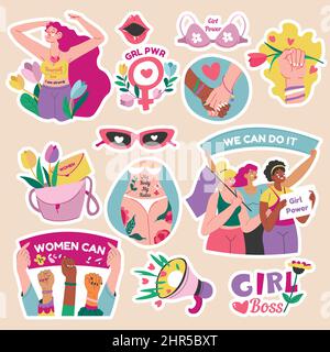Feminism amd girl power, women protesting vector Stock Vector