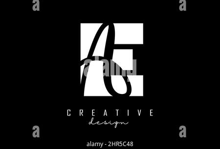 Black and white EA Letters logo with negative space. Letters E and A with geometric and handwritten typography. Creative Vector Illustration with lett Stock Vector
