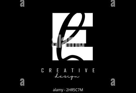 Black and white EL Letters logo with negative space. Letters E and L with geometric and handwritten typography. Creative Vector Illustration with lett Stock Vector