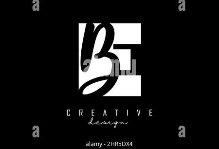 Black and white EB Letters logo with negative space. Letters E and B with geometric and handwritten typography. Creative Vector Illustration with lett Stock Vector