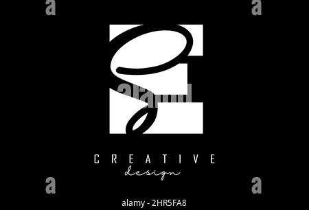 Black and white ES Letters logo with negative space. Letters E and S with geometric and handwritten typography. Creative Vector Illustration with lett Stock Vector