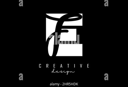 Black and white EF Letters logo with negative space. Letters E and F with geometric and handwritten typography. Creative Vector Illustration with lett Stock Vector