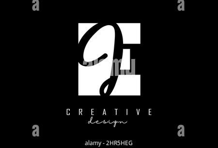 Black and white EJ Letters logo with negative space. Letters E and J with geometric and handwritten typography. Creative Vector Illustration with lett Stock Vector