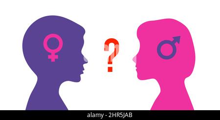 Problem of gender choice for person in modern society. Silhouette profile boy and girl. Multicultural multigender society. Friendship and relationship Stock Vector