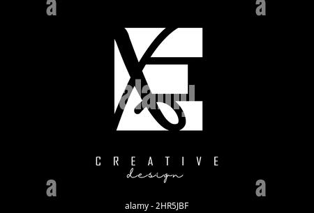 Black and white EX Letters logo with negative space. Letters E and X with geometric and handwritten typography. Creative Vector Illustration with lett Stock Vector