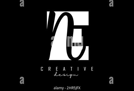 Black and white EN Letters logo with negative space. Letters E and N with geometric and handwritten typography. Creative Vector Illustration with lett Stock Vector