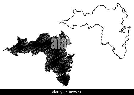 Achill island (Republic of Ireland) map vector illustration, scribble sketch Acaill, Oilean Acla ...
