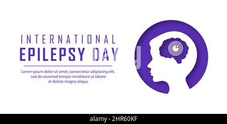World International Epilepsy Day. White banner with a silhouette of a boy. Vector illustration in paper cut style. Stock Vector