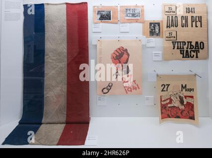 Yugoslavian flag and revolution posters Stock Photo