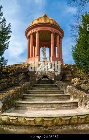 Great close-up view of the Temple of Apollo, a small, round building, housing a statue of the ancient Greek god of light and the arts, playing the... Stock Photo