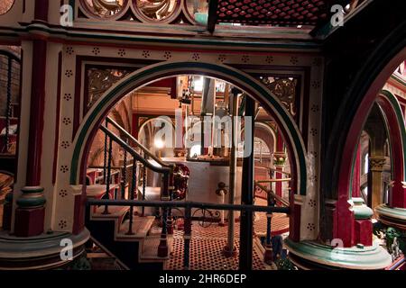 Interior view of Crossness Pumping Station showing one of the four large steam driven pumps 'Prince Consort' and part of the Victorian Ironwork Stock Photo