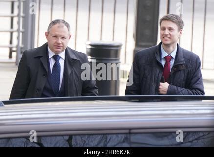 Belarus Ambassador to the UK Maxim Yermalovich (left) arriving at the Foreign & Commonwealth Office in central London. Picture date: Friday February 25, 2022. See PA story POLITICS Ukraine. Photo credit should read: Stefan Rousseau/PA Wire Stock Photo