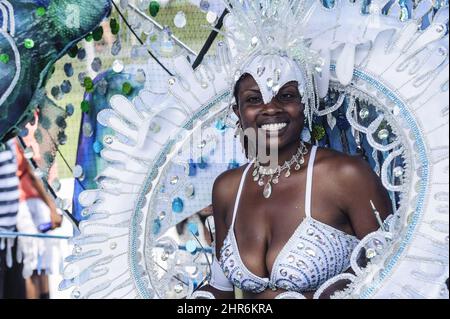 A Scotiabank Caribbean Carnival participant is seen in Toronto on Saturday, Aug. 2, 2014. Commonly called Caribana, culminated Saturday with its annual parade, the event culminated Saturday with its annual parade, which typically bustles with colourful costumes, upbeat music and dancing in the streets. THE CANADIAN PRESS/Victor Biro