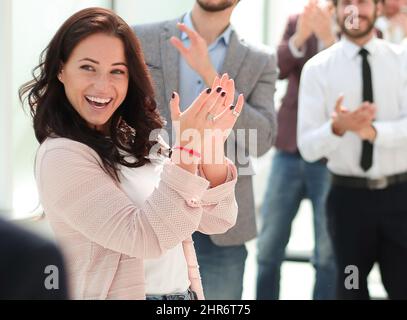 business team greeted their boss with applause Stock Photo