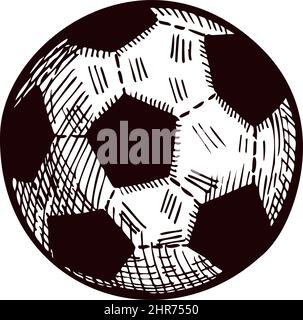 Football ball sketched isolated. Vintage sport elements for game hand drawn style. Engraved icon designed for poster, print, book illustration, logo, Stock Vector