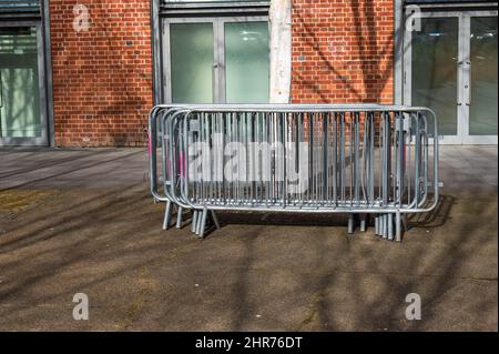 Steel crowd safety barriers stacked together Stock Photo - Alamy