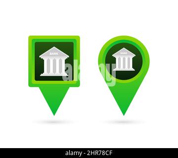 Map pointer with bank. Pin Point atm. Vector stock illustration. Stock Vector