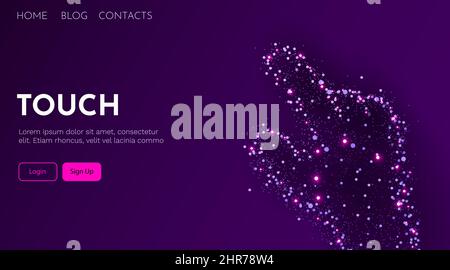 Human hand in touch figure made of stars and dots. Landing page Stock Vector