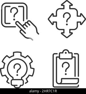Questions and answers in technical support linear icons set Stock Vector