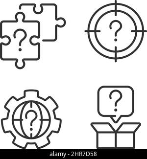 Searching of new problem solutions linear icons set Stock Vector