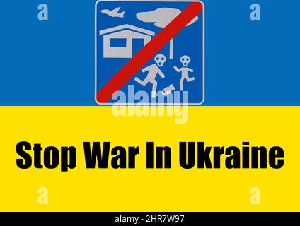 Stop War in Ukraine written on flag background. Third world war concept Stock Photo