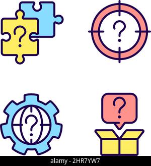 Searching of new problem solutions RGB color icons set Stock Vector