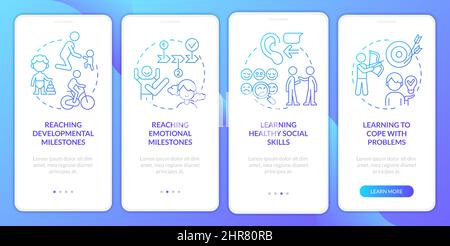 Children mental health blue gradient onboarding mobile app screen Stock Vector