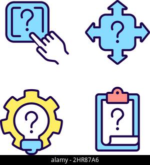 Questions and answers in technical support RGB color icons set Stock Vector